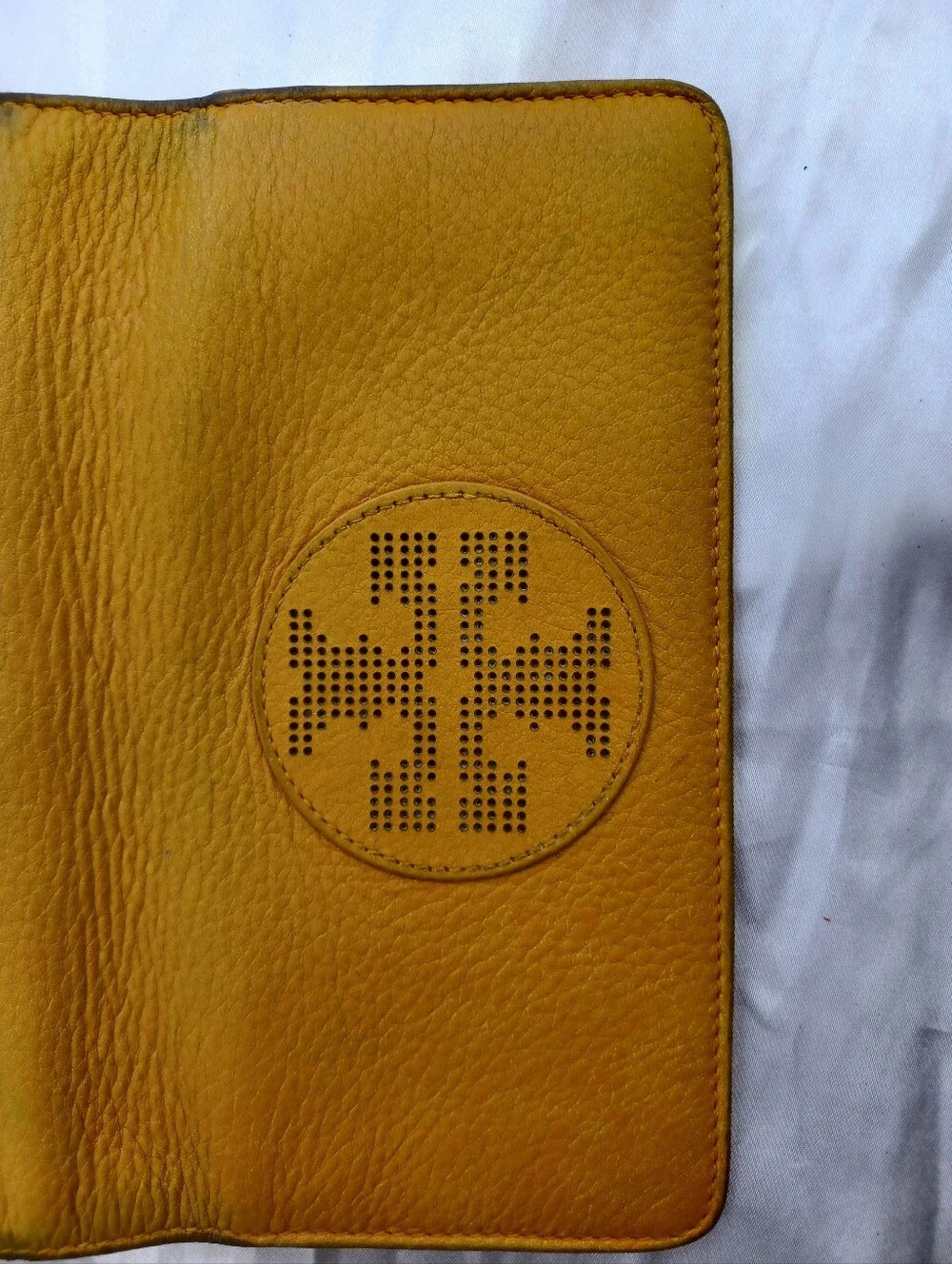 Tory Burch Marion Perforated Leather Zip Continental Wallet in a Mustard Yellow